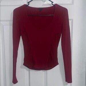 Guess Red Long Sleeve Fitted Blouse